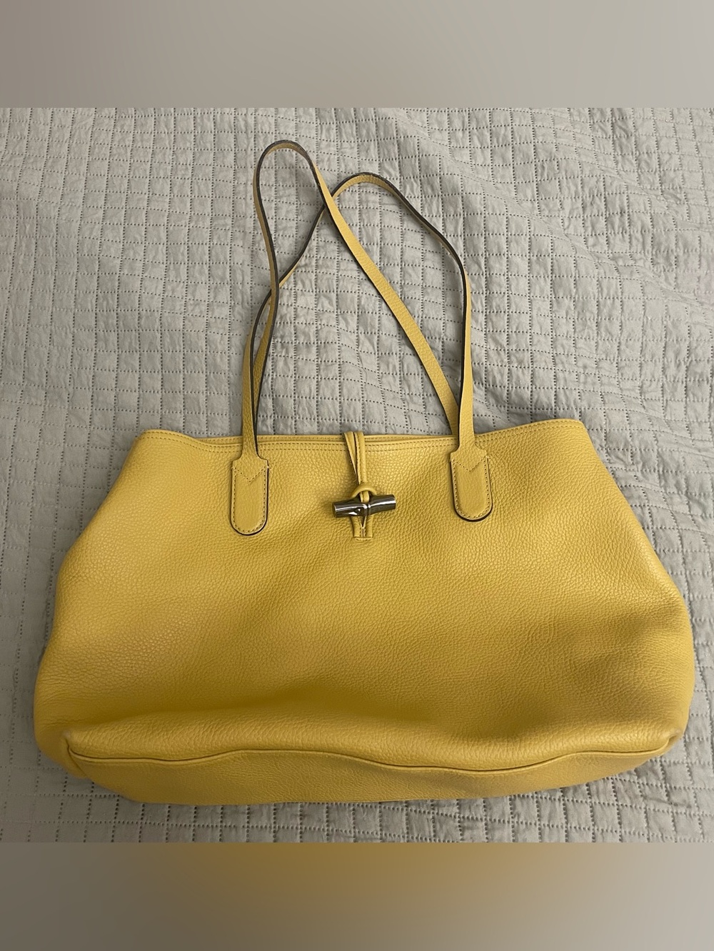 Longchamp Roseau Essential Tote Large Yellow Pebbled Leather